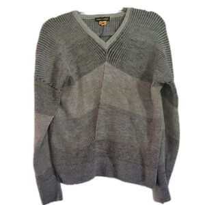 Patapampa Baby Alpaca Merino Wool V-neck Knit Sweater Gradient Gray Luxury Small